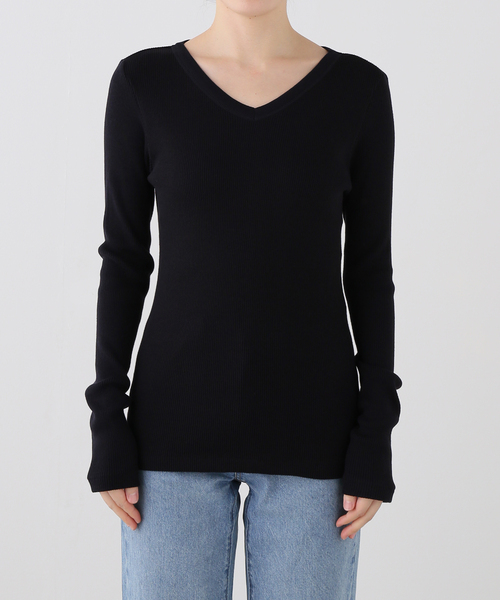 Deuxieme Classe(ドゥーズィエムクラス)の「Co/Ca Rib Vネック Tシャツ(Tシャツ/カットソー・レディース・ネイビー/ブラウン/ブラック・FREE)」の22枚目の写真