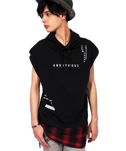 8(eight)(エイト)の「チェック ノースリーブパーカー 半袖 プルオーバー(Tシャツ/カットソー・メンズ・ホワイト/ブラック・LARGE/MEDIUM)」の1枚目の写真