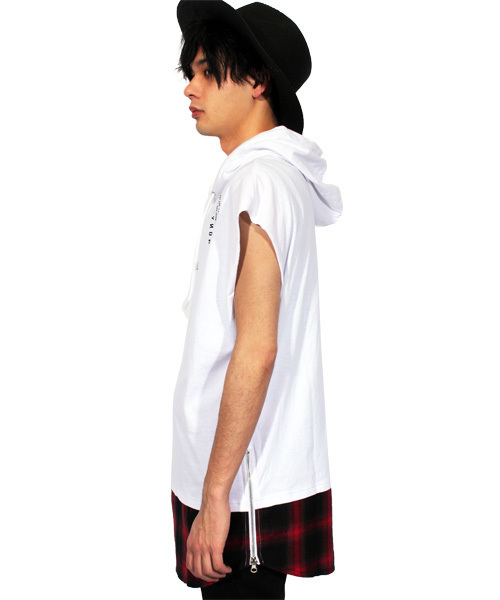 8(eight)(エイト)の「チェック ノースリーブパーカー 半袖 プルオーバー(Tシャツ/カットソー・メンズ・ホワイト/ブラック・LARGE/MEDIUM)」の5枚目の写真