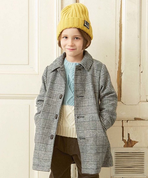 apres les cours（アプレレクール）の「ウールコート（ブルゾン・キッズ・ベージュ/チェック・100/110/120/130/140/90）」の2枚目の写真