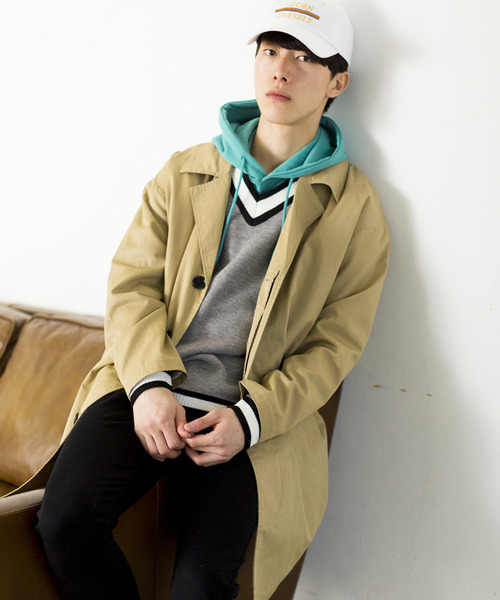 WEGO(ウィゴー)の「WEGO/クラシックチェックオーバーコート(ステンカラーコート・メンズ・ベージュ・MEDIUM/LARGE)」の17枚目の写真