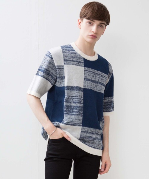 STUDIOUS(ステュディオス)の「【STUDIOUS】ウォッシャブルラティスリラックスニット(ニット/セーター・メンズ・ブラック/ブルー・1/2/3)」の2枚目の写真