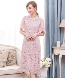 結婚式ワンピースセットアップ風デザインフリルスリーブレースドレス