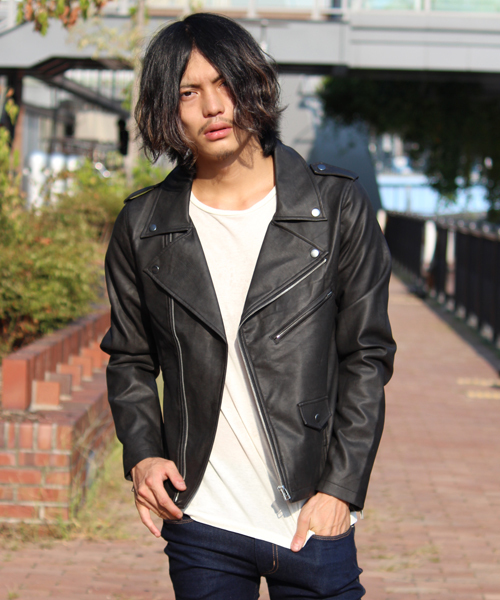 WEGO（ウィゴー）の「WEGO/フェイクレザーダブルライダースジャケット（ライダースジャケット・メンズ・ホワイト/ブラック/ブルー・MEDIUM/LARGE）」の3枚目の写真