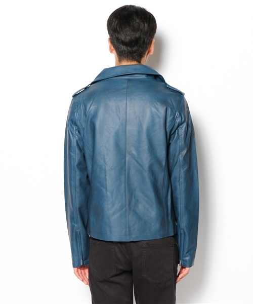 WEGO（ウィゴー）の「WEGO/フェイクレザーダブルライダースジャケット（ライダースジャケット・メンズ・ホワイト/ブラック/ブルー・MEDIUM/LARGE）」の6枚目の写真