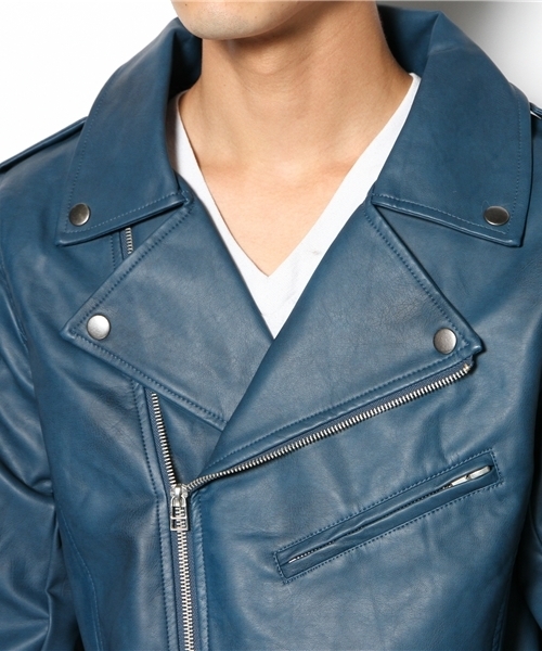 WEGO（ウィゴー）の「WEGO/フェイクレザーダブルライダースジャケット（ライダースジャケット・メンズ・ホワイト/ブラック/ブルー・MEDIUM/LARGE）」の8枚目の写真