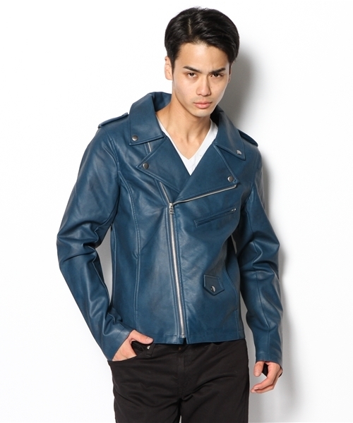 WEGO（ウィゴー）の「WEGO/フェイクレザーダブルライダースジャケット（ライダースジャケット・メンズ・ホワイト/ブラック/ブルー・MEDIUM/LARGE）」の15枚目の写真