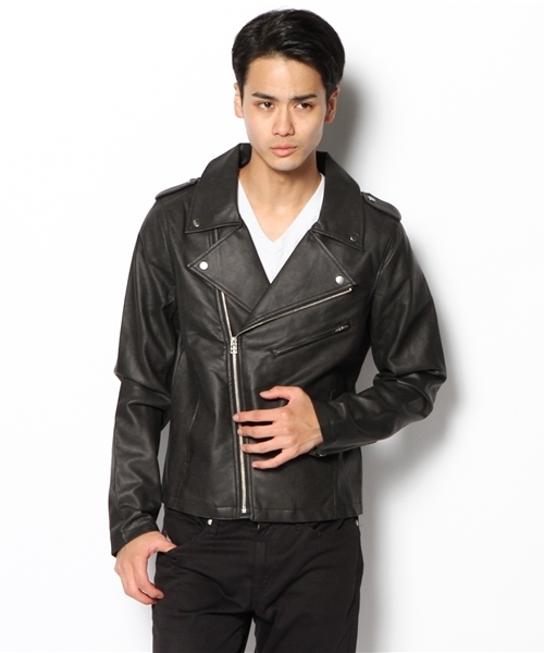 WEGO（ウィゴー）の「WEGO/フェイクレザーダブルライダースジャケット（ライダースジャケット・メンズ・ホワイト/ブラック/ブルー・MEDIUM/LARGE）」の16枚目の写真