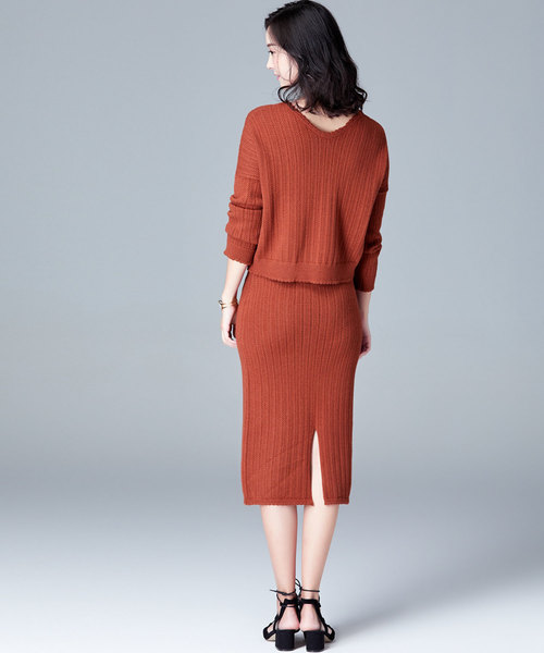 SAISON DE PAPILLON（セゾンドパピヨン）の「Vネックトップスとスカート&透かし編みデザインセットアップ（ワンピース・レディース・ブラック/ベージュ/ブラウン/ミント・S/M/L）」の19枚目の写真