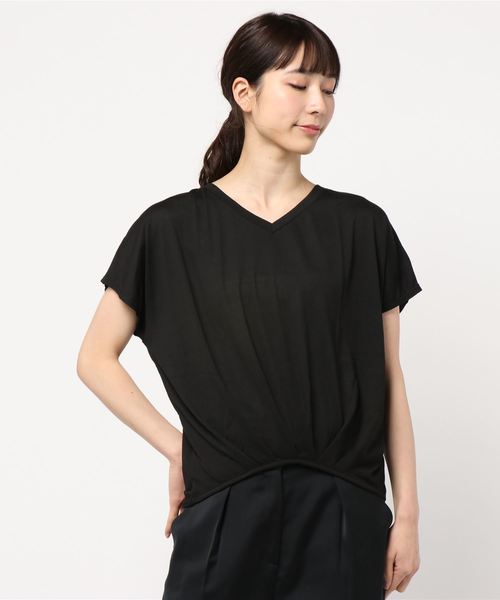 GeeRA(ジーラ)の「フロントタックドレープトップス(Tシャツ/カットソー・レディース・ダークブルー/ストライプ/ホワイト/ブラック・MEDIUM/SMALL/LARGE/X-LARGE)」の2枚目の写真