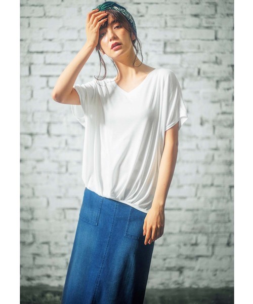 GeeRA(ジーラ)の「フロントタックドレープトップス(Tシャツ/カットソー・レディース・ダークブルー/ストライプ/ホワイト/ブラック・MEDIUM/SMALL/LARGE/X-LARGE)」の7枚目の写真
