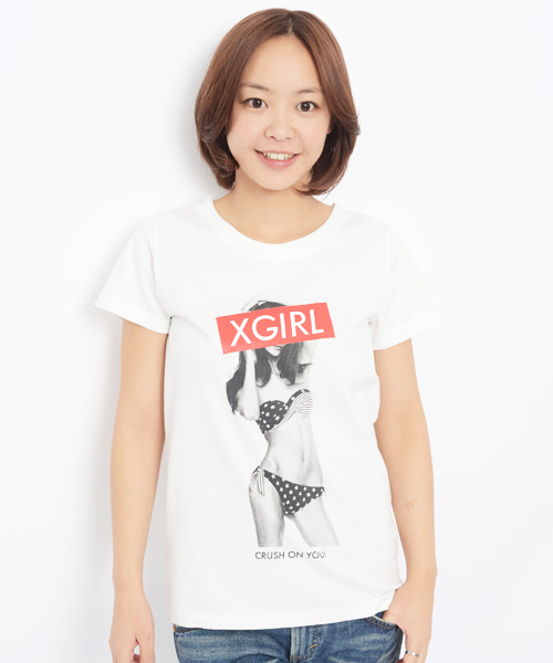 X-girl(エックスガール)の「SUMMER GIRL S/S TEE(Tシャツ/カットソー・レディース・ホワイト/ブラック/アッシュグレー/ネイビー/ライトブルー・1/2)」の2枚目の写真