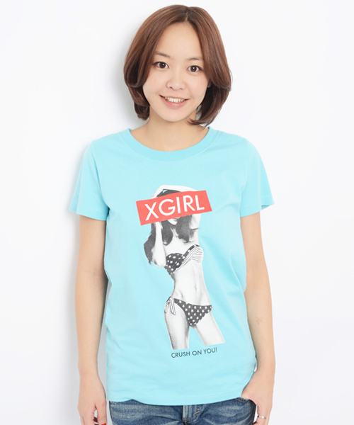 X-girl(エックスガール)の「SUMMER GIRL S/S TEE(Tシャツ/カットソー・レディース・ホワイト/ブラック/アッシュグレー/ネイビー/ライトブルー・1/2)」の1枚目の写真