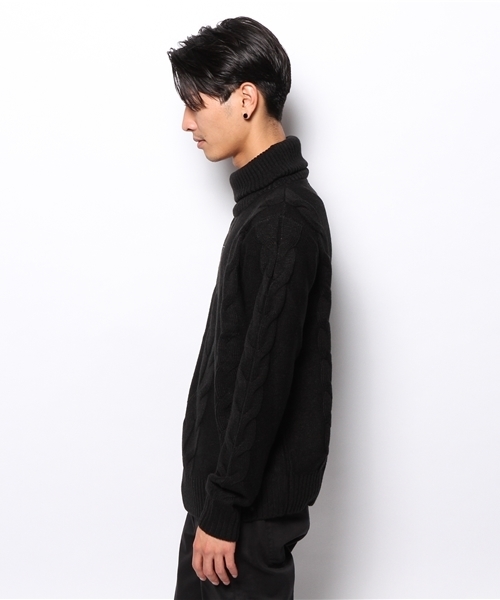 WEGO（ウィゴー）の「WEGO/ケーブルタートルニット（ニット/セーター・メンズ・ブラック/杢グレー・LARGE/MEDIUM）」の4枚目の写真