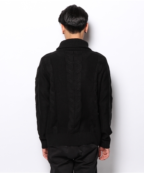 WEGO（ウィゴー）の「WEGO/ケーブルタートルニット（ニット/セーター・メンズ・ブラック/杢グレー・LARGE/MEDIUM）」の5枚目の写真