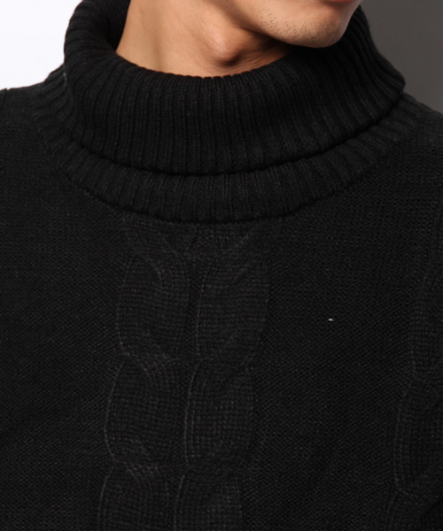 WEGO（ウィゴー）の「WEGO/ケーブルタートルニット（ニット/セーター・メンズ・ブラック/杢グレー・LARGE/MEDIUM）」の6枚目の写真