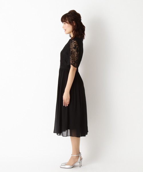 はしごレース×シフォンギャザースカートパーティードレス