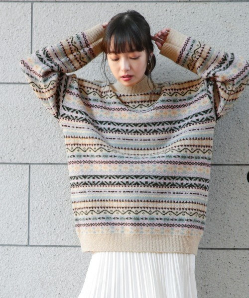 LOWRYS FARM(ローリーズファーム)の「キカジャガードプルオーバー 860064(ニット/セーター・レディース・ブラック/ベージュ/ブラウン・FREE)」の3枚目の写真