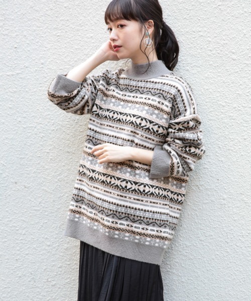 LOWRYS FARM(ローリーズファーム)の「キカジャガードプルオーバー 860064(ニット/セーター・レディース・ブラック/ベージュ/ブラウン・FREE)」の2枚目の写真