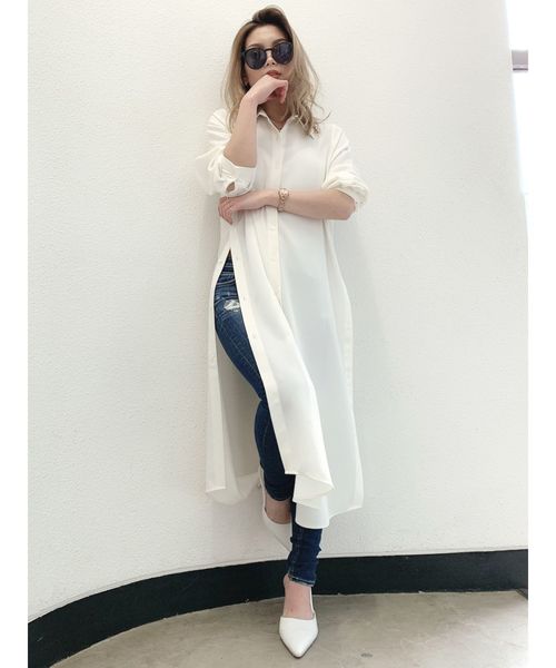 GYDA（ジェイダ）の「ロングスリット2WAYシャツ（シャツ/ブラウス・レディース・ブラック/ベージュ/オフホワイト・FREE）」の7枚目の写真