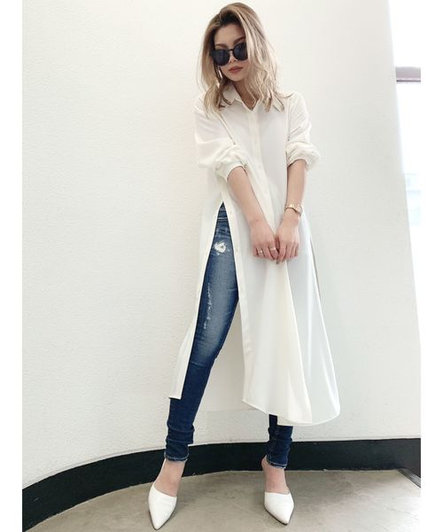 GYDA（ジェイダ）の「ロングスリット2WAYシャツ（シャツ/ブラウス・レディース・ブラック/ベージュ/オフホワイト・FREE）」の12枚目の写真