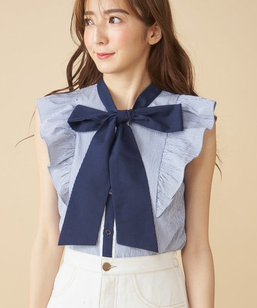 MIIA（ミーア）の「ボウタイフリルブラウス（シャツ/ブラウス・レディース・ベージュ系その他/ブルー系その他/オフホワイト・FREE）」の12枚目の写真