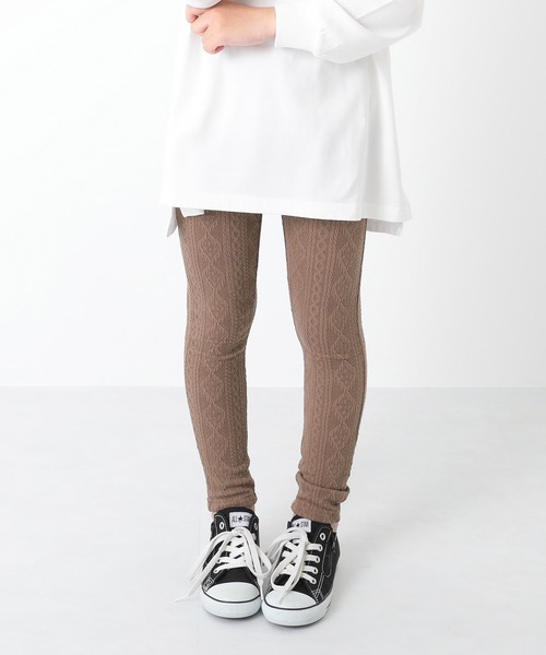 devirock(デビロック)の「ケーブルジャガードレギンス(レギンス/スパッツ・キッズ・ワイン/ヘザーチャコール/パープル系その他/ブラック/モカ・110cm/120cm/80cm/160cm/95cm/90cm/100cm/130cm/140cm/150cm)」の4枚目の写真