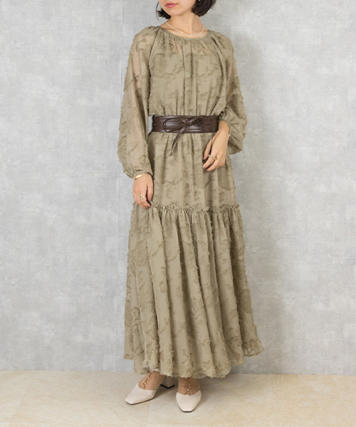 RANDA（ランダ）の「フリンジシフォンワンピース（ワンピース・レディース・クリーム/ブラック/グリーン・0/1）」の4枚目の写真