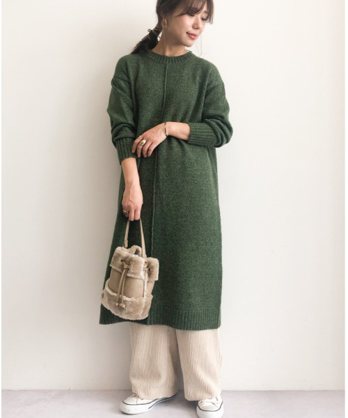 Green　Parks（グリーンパークス）の「センタータックニットワンピース＊（ワンピース・レディース・グリーン/グレー/ブラウン/ブラック・FREE）」の9枚目の写真