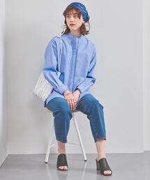 新品 ユナイテッドアローズ ミニフリル シャツ ネイビー 半袖 UNITED ARROWS（ユナイテッドアローズ）の「ミニフリル シャツ
