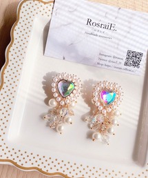 【RosraiE】ビジュー ハート じゃらじゃら パール&ビーズ ピアス(MA)