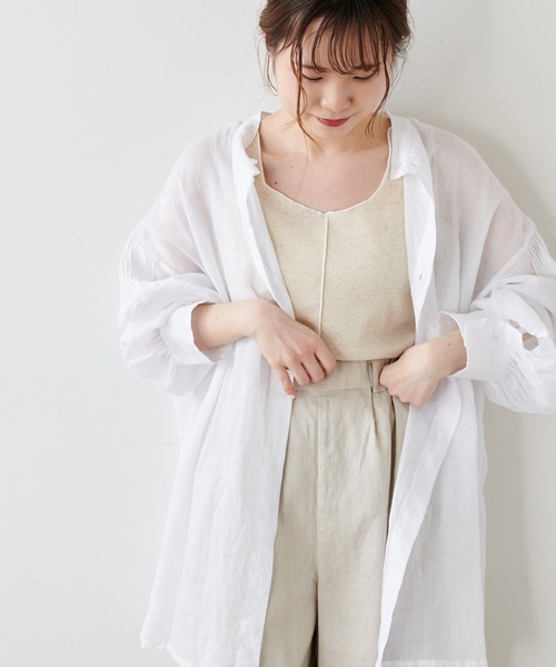 PUAL CE CIN（ピュアルセシン）の「綿麻テレコノースリーブ（タンクトップ・レディース・ホワイト/ベージュ/グレー・FREE）」の2枚目の写真