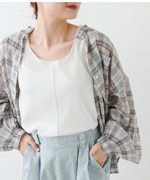 PUAL CE CIN（ピュアルセシン）の「綿麻テレコノースリーブ（タンクトップ・レディース・ホワイト/ベージュ/グレー・FREE）」の3枚目の写真