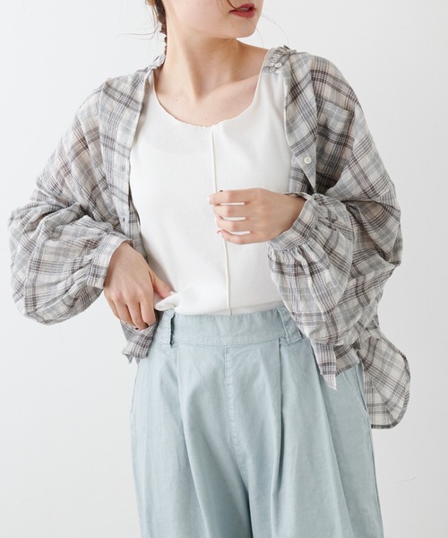 PUAL CE CIN（ピュアルセシン）の「綿麻テレコノースリーブ（タンクトップ・レディース・ホワイト/ベージュ/グレー・FREE）」の11枚目の写真