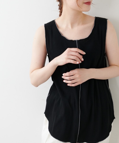 PUAL CE CIN（ピュアルセシン）の「綿麻テレコノースリーブ（タンクトップ・レディース・ホワイト/ベージュ/グレー・FREE）」の20枚目の写真