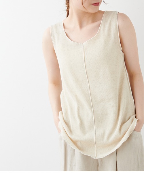 PUAL CE CIN（ピュアルセシン）の「綿麻テレコノースリーブ（タンクトップ・レディース・ホワイト/ベージュ/グレー・FREE）」の18枚目の写真