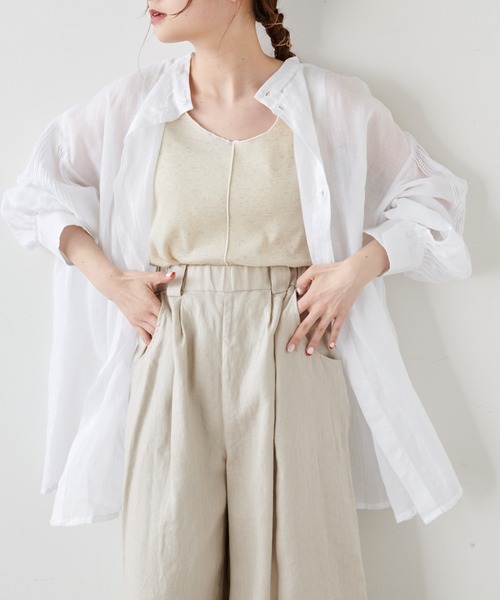 PUAL CE CIN（ピュアルセシン）の「綿麻テレコノースリーブ（タンクトップ・レディース・ホワイト/ベージュ/グレー・FREE）」の17枚目の写真