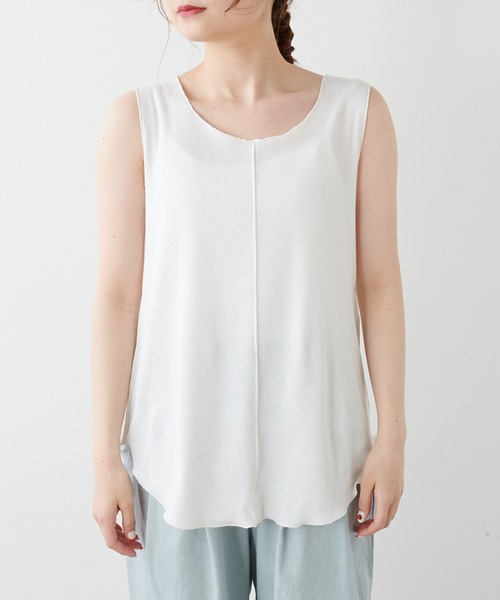 PUAL CE CIN（ピュアルセシン）の「綿麻テレコノースリーブ（タンクトップ・レディース・ホワイト/ベージュ/グレー・FREE）」の4枚目の写真