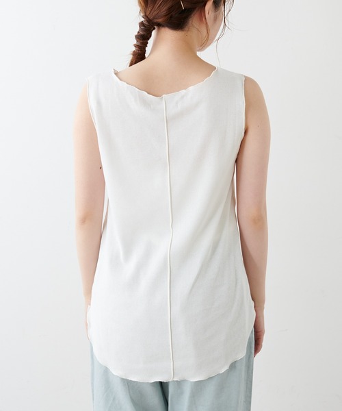 PUAL CE CIN（ピュアルセシン）の「綿麻テレコノースリーブ（タンクトップ・レディース・ホワイト/ベージュ/グレー・FREE）」の6枚目の写真