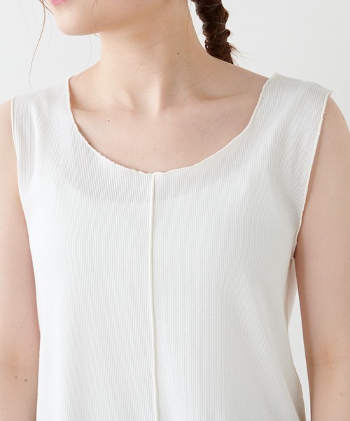 PUAL CE CIN（ピュアルセシン）の「綿麻テレコノースリーブ（タンクトップ・レディース・ホワイト/ベージュ/グレー・FREE）」の8枚目の写真