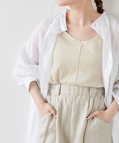 PUAL CE CIN（ピュアルセシン）の「綿麻テレコノースリーブ（タンクトップ・レディース・ホワイト/ベージュ/グレー・FREE）」の16枚目の写真