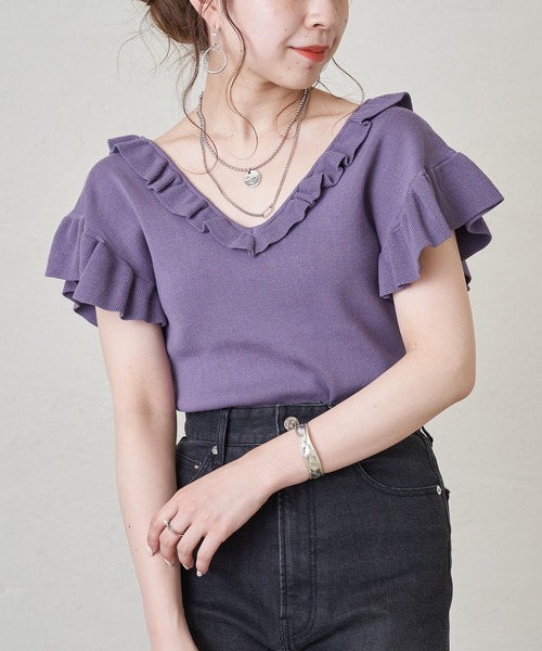 Chico（チコ）の「フリルニット2wayタンク（タンクトップ・レディース・ピンク/パープル/ブラック/ホワイト・FREE）」の3枚目の写真