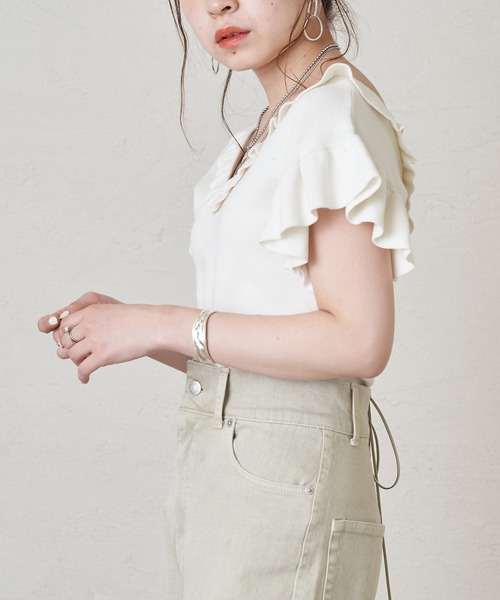 Chico（チコ）の「フリルニット2wayタンク（タンクトップ・レディース・ピンク/パープル/ブラック/ホワイト・FREE）」の9枚目の写真