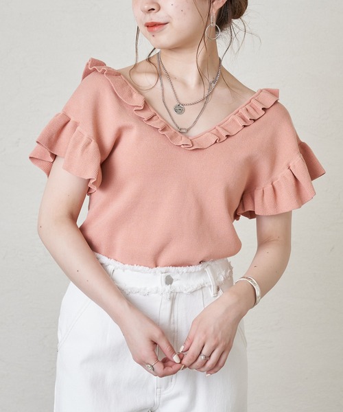 Chico（チコ）の「フリルニット2wayタンク（タンクトップ・レディース・ピンク/パープル/ブラック/ホワイト・FREE）」の11枚目の写真