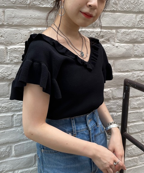 Chico（チコ）の「フリルニット2wayタンク（タンクトップ・レディース・ピンク/パープル/ブラック/ホワイト・FREE）」の22枚目の写真