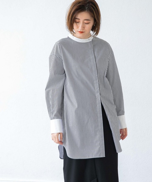 A part by（アパートバイ）の「【ソロテックス】使用/スタンドロングシャツ　 958051（シャツ/ブラウス・レディース・オフホワイト/ブルー/グレー系その他・FREE）」の2枚目の写真