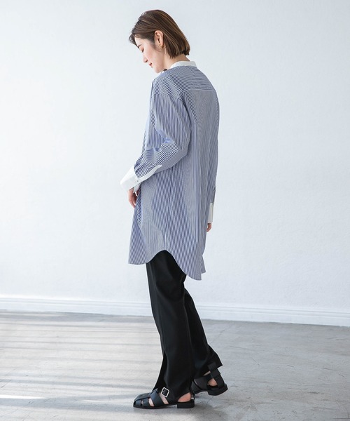 A part by（アパートバイ）の「【ソロテックス】使用/スタンドロングシャツ　 958051（シャツ/ブラウス・レディース・オフホワイト/ブルー/グレー系その他・FREE）」の6枚目の写真