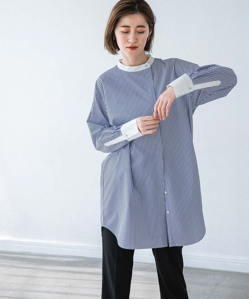 A part by（アパートバイ）の「【ソロテックス】使用/スタンドロングシャツ　 958051（シャツ/ブラウス・レディース・オフホワイト/ブルー/グレー系その他・FREE）」の22枚目の写真