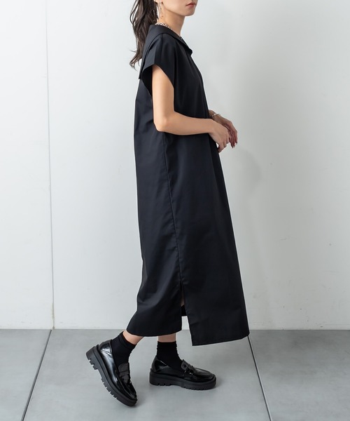 RASVOA(ラスボア)の「ケープカラーロングシャツワンピース(シャツワンピース・レディース・ブラック/オフホワイト・FREE)」の14枚目の写真