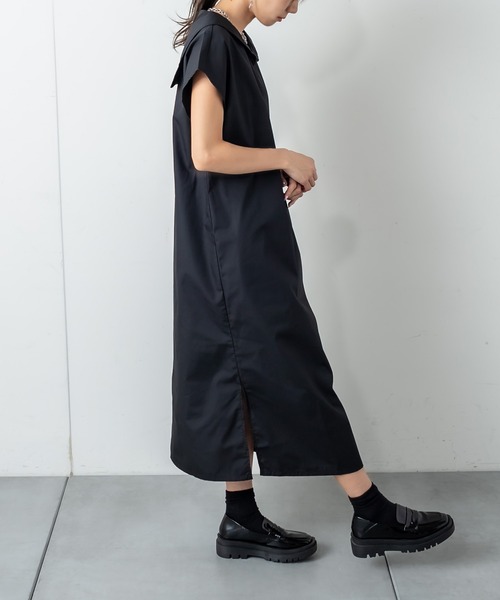 RASVOA(ラスボア)の「ケープカラーロングシャツワンピース(シャツワンピース・レディース・ブラック/オフホワイト・FREE)」の15枚目の写真